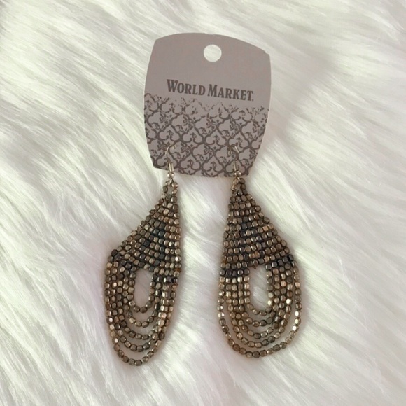 World Market Metal Beaded Boho Drop Dangle Earrings - Picture 4 of 6